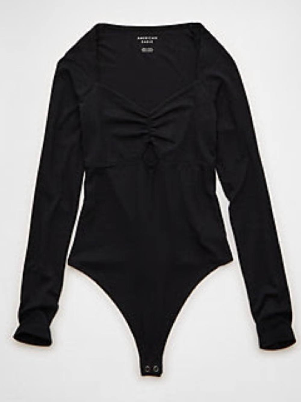 NWT American Eagle Aerie Long Sleeve Black Bow Front Bodysuit